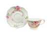 Filxhan Porcelani me Lule Rozë | Set Filxhani dhe Pjatë
