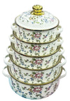 Set Tenxheresh Enamel – 5 Copë me Kapak, Dizajn Floral