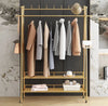 Raft Metalik Gold për Rroba me Rrota – 120×35×166 cm
